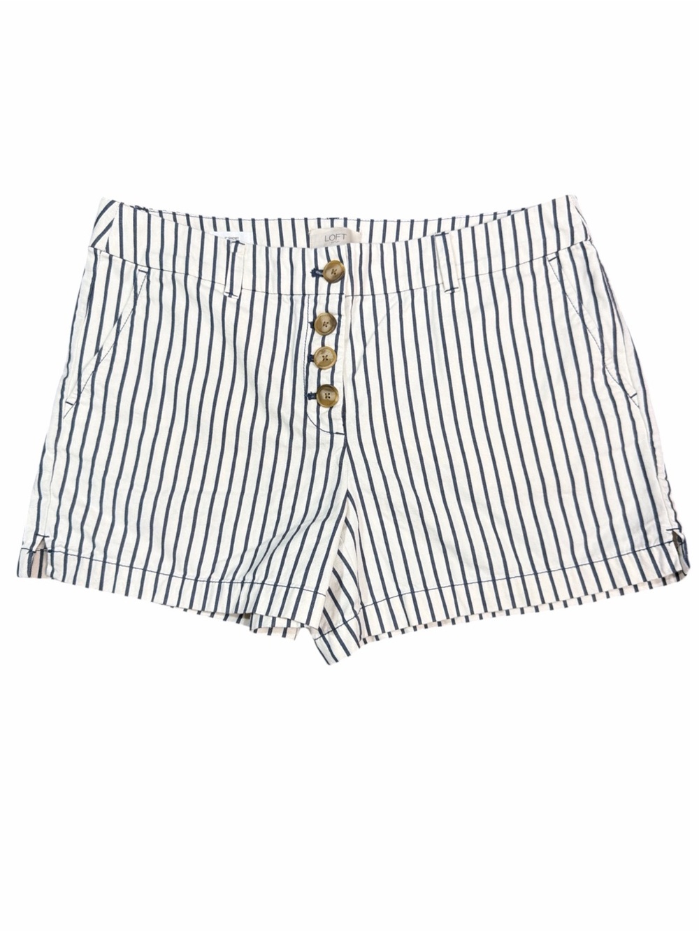 LOFT Navy Stripe Cotton Blend Shorts - White/Navy. EC  Size 8